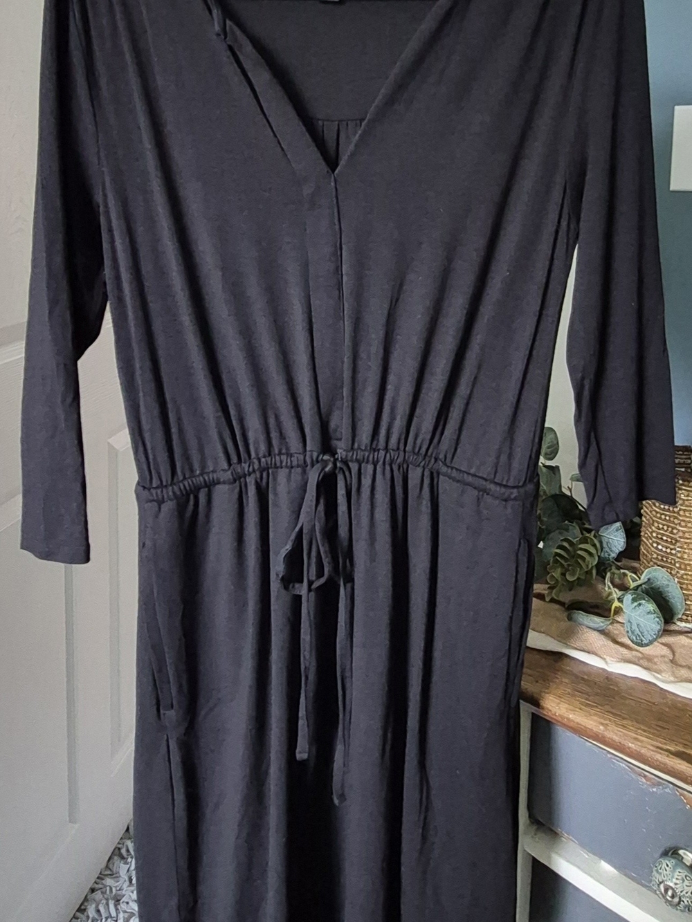Willi Smith 3/4 Sleeve, Drawstring Knit Dress In Black Sz M